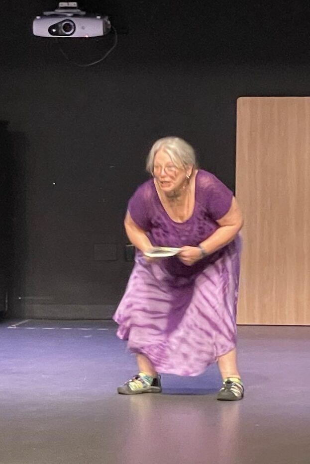 Beckie DeLong in rehearsal for MCCT’s production of “Alice in Wonderland “(July 2025).