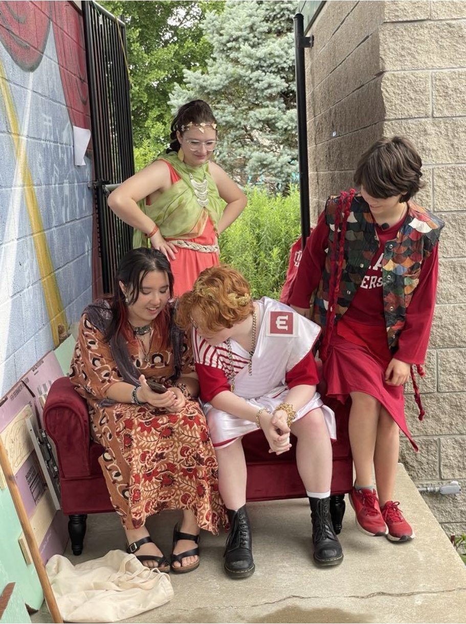 The youthful cast backstage.