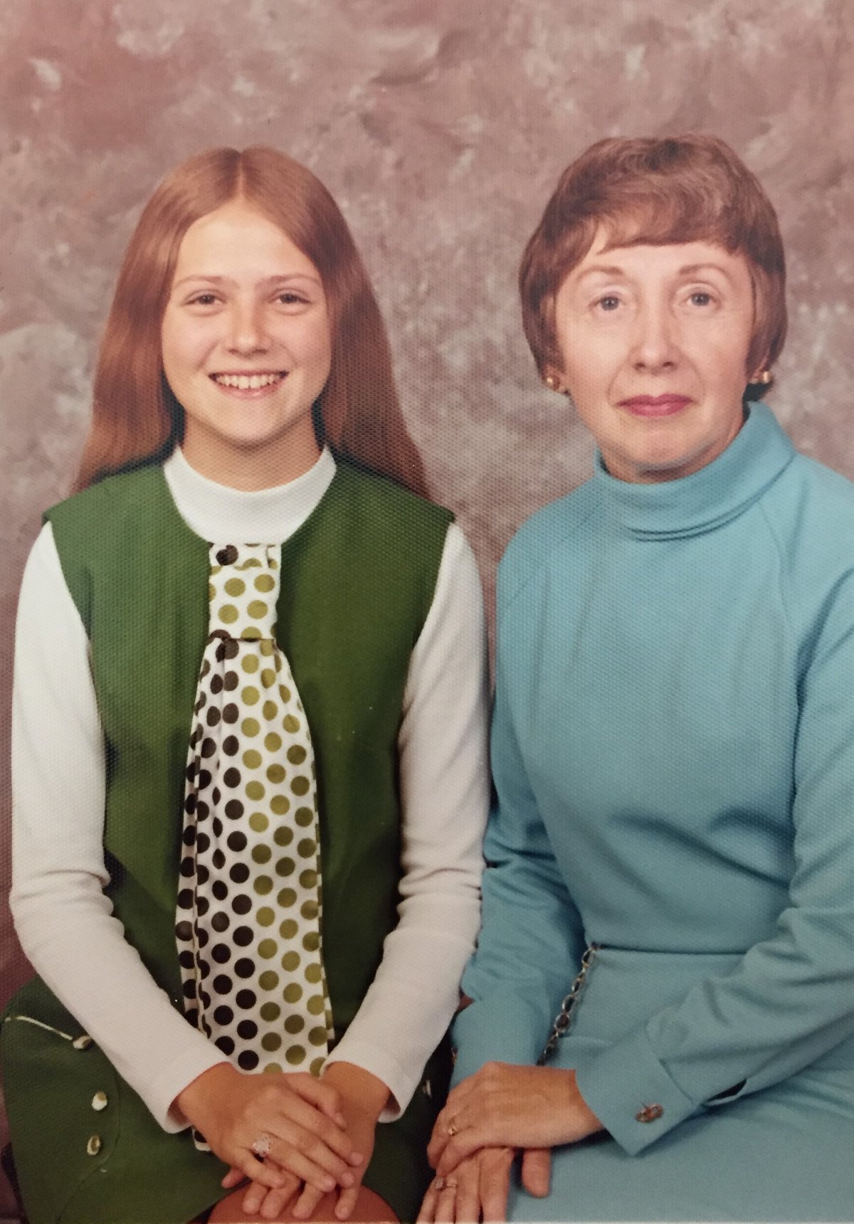 A studio photograph of Ann Harmeier and her mother, Marjorie