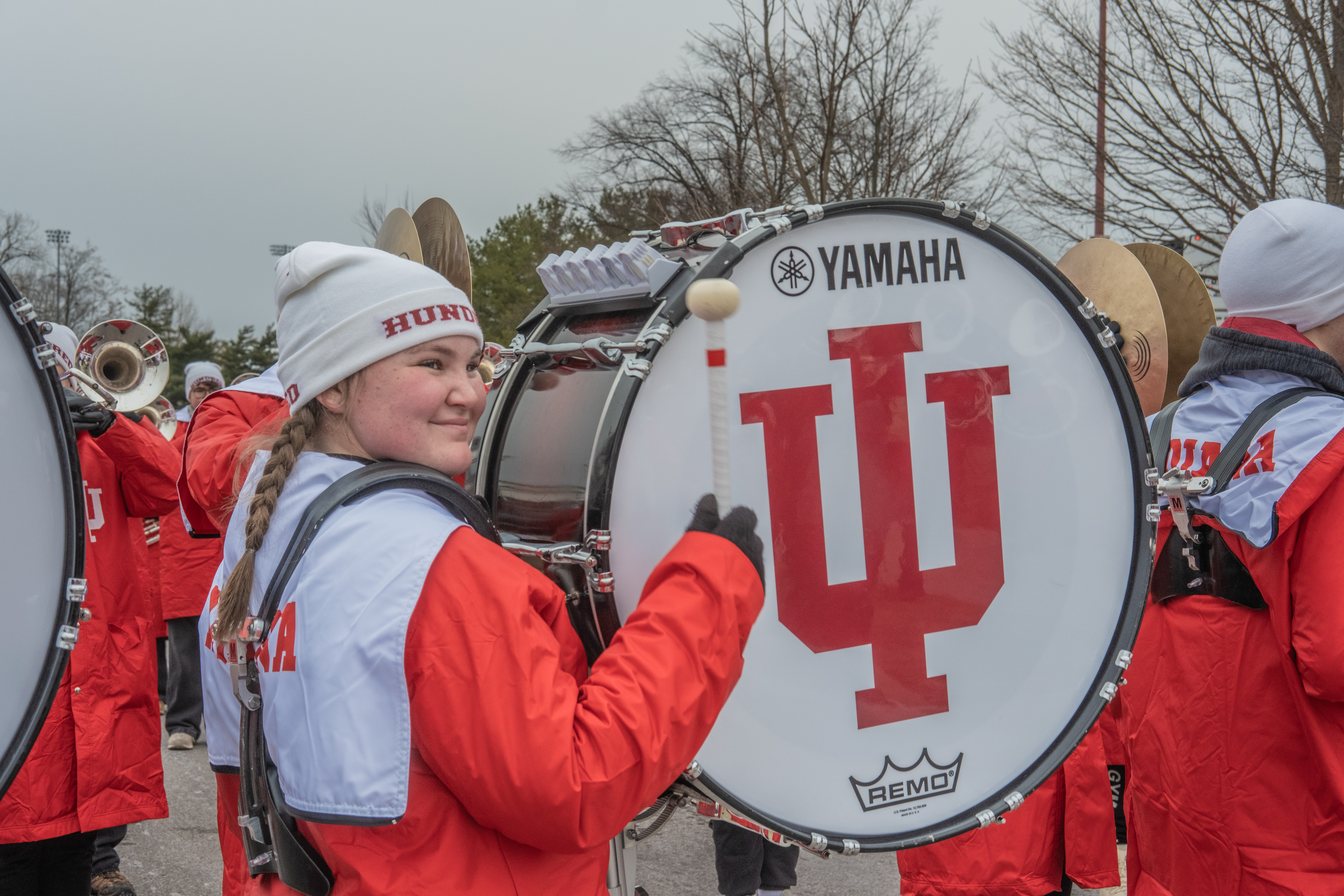 The Marching Hundred's drumline keeps the beat during the musical celebration.