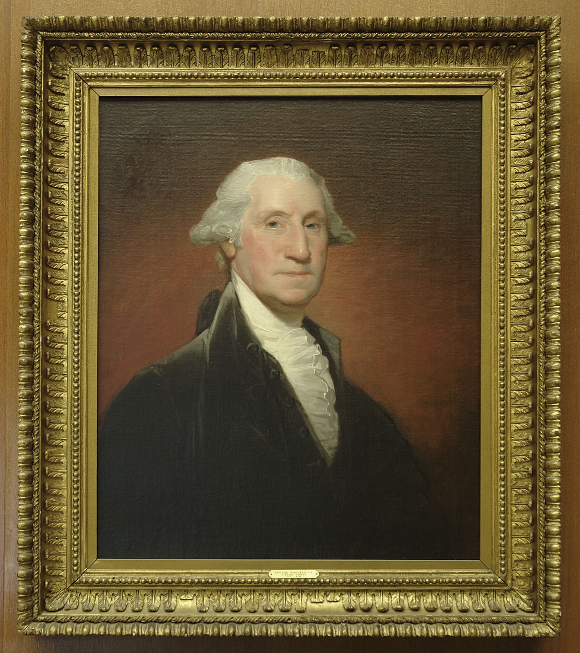 An oil painting by Gilbert Stuart depicting George Washington, first president of the United States, in his final years in office.