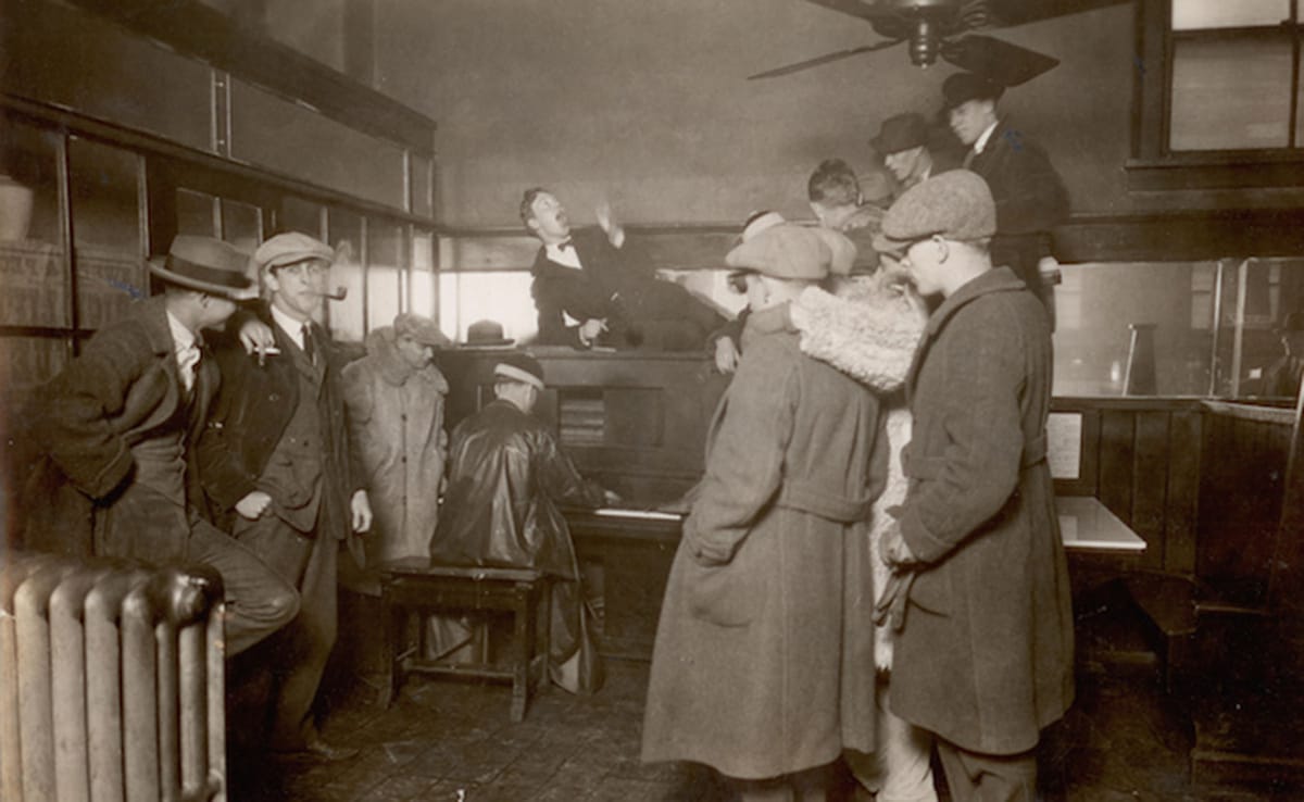 Hoagy Carmichael sits at the piano surrounded by friends in the Book Nook on Indiana Avenue, sometime in the 1920s. | Photo c