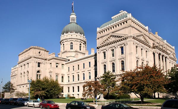 Indiana Statehouse in Indianapolis. Indiana University political scientist Luke Wood looks at a potential clash between a mor