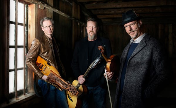 (l-r) Nyckelharpa player Olov Johansson, guitarist Roger Tallroth, and violist Mikael Marin of the Swedish band Väsen will be
