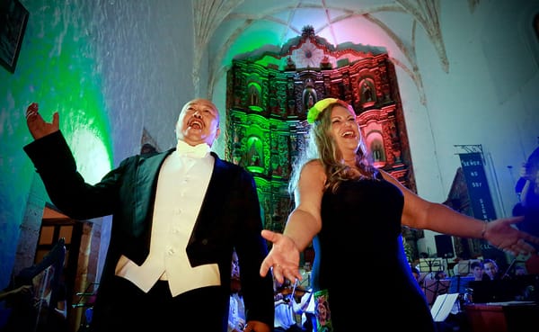 Tenor Simon Kyung Lee and soprano and founder of ÒperaMaya Mary Grogan sing a duet during the ÒperaMaya summer music festival