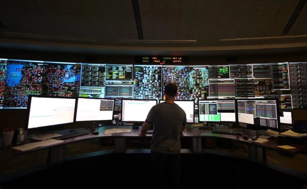 Above is the main control center for Midcontinent Independent System Operator (MISO), in Carmel, Indiana. MISO is an independ