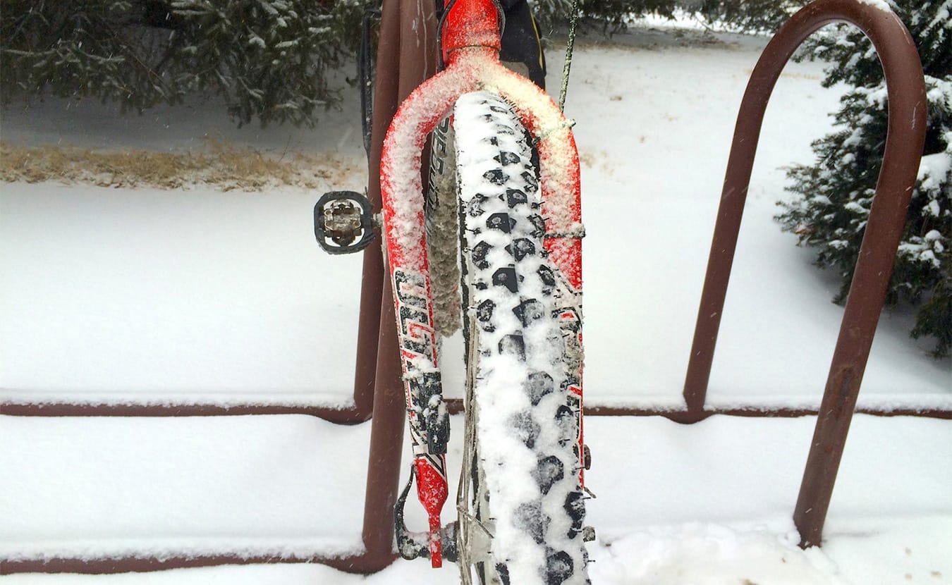Thicker tires help give more traction when biking in the snow. | Photo by Nicholas Port