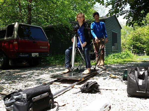 Two crew members on location for the filming of “Above the Fruited Plain.” | Photo courtesy of