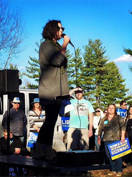 Poet Alexandria Hollett performs “Blessed Are The Persecuted: An Open Letter To The Indiana Legislature” at a protest of the passage of the Religious Freedom Restoration Act in 2015. | Courtesy photo