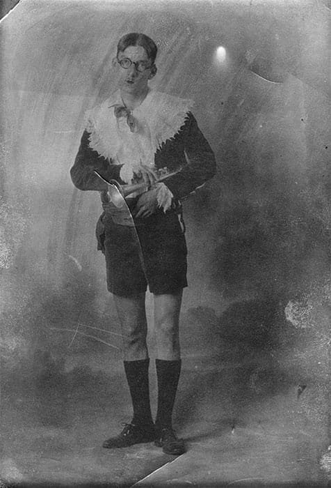 Carmichael in costume. He was in William “Monk” Moenkhaus’s inner circle of Dadaists who would often perform absurdist plays at the Book Nook. | Photo courtesy of Indiana University Archives of Traditional Music