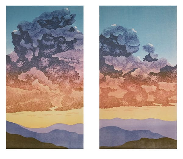 Elizabeth Busey's "Iridescent Argosy," reduction linocut diptych. | Image courtesy of Elizabeth Busey