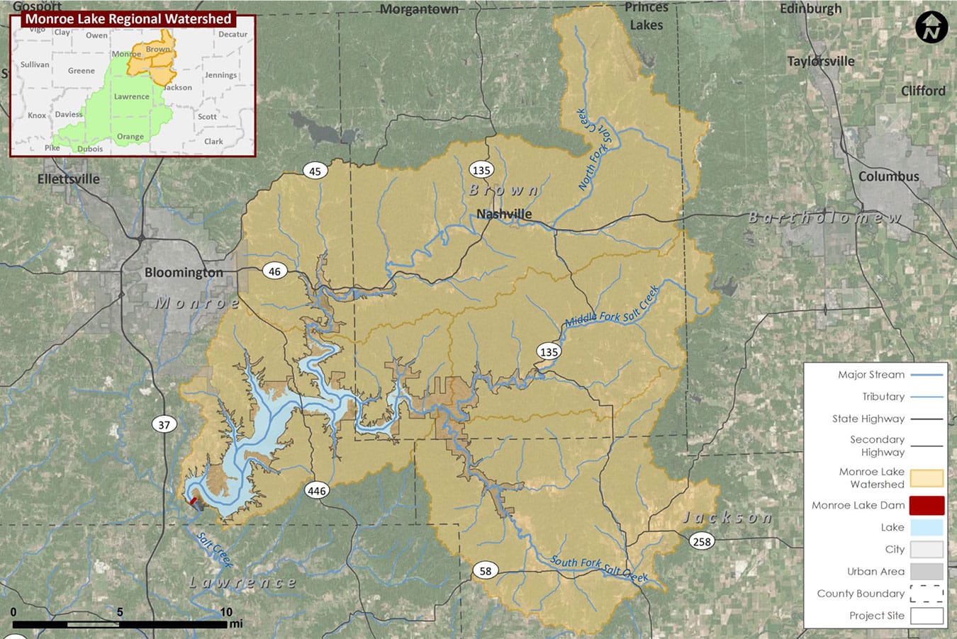 The Lake Monroe watershed. | Map from the the Monroe Lake Master Plan