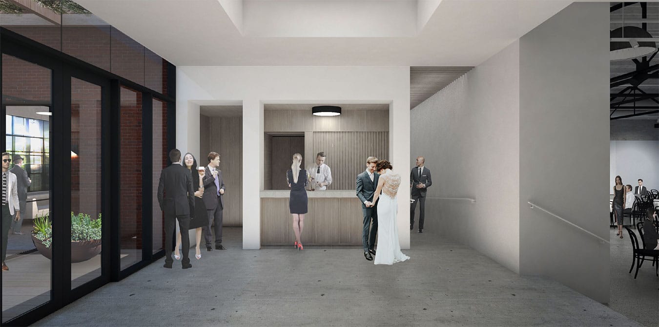  A rendering of FAR’s atrium. While FAR will host weddings during the wedding season, that revenue will allow them to support different artistic endeavors. | Image courtesy of Malane Benedetto