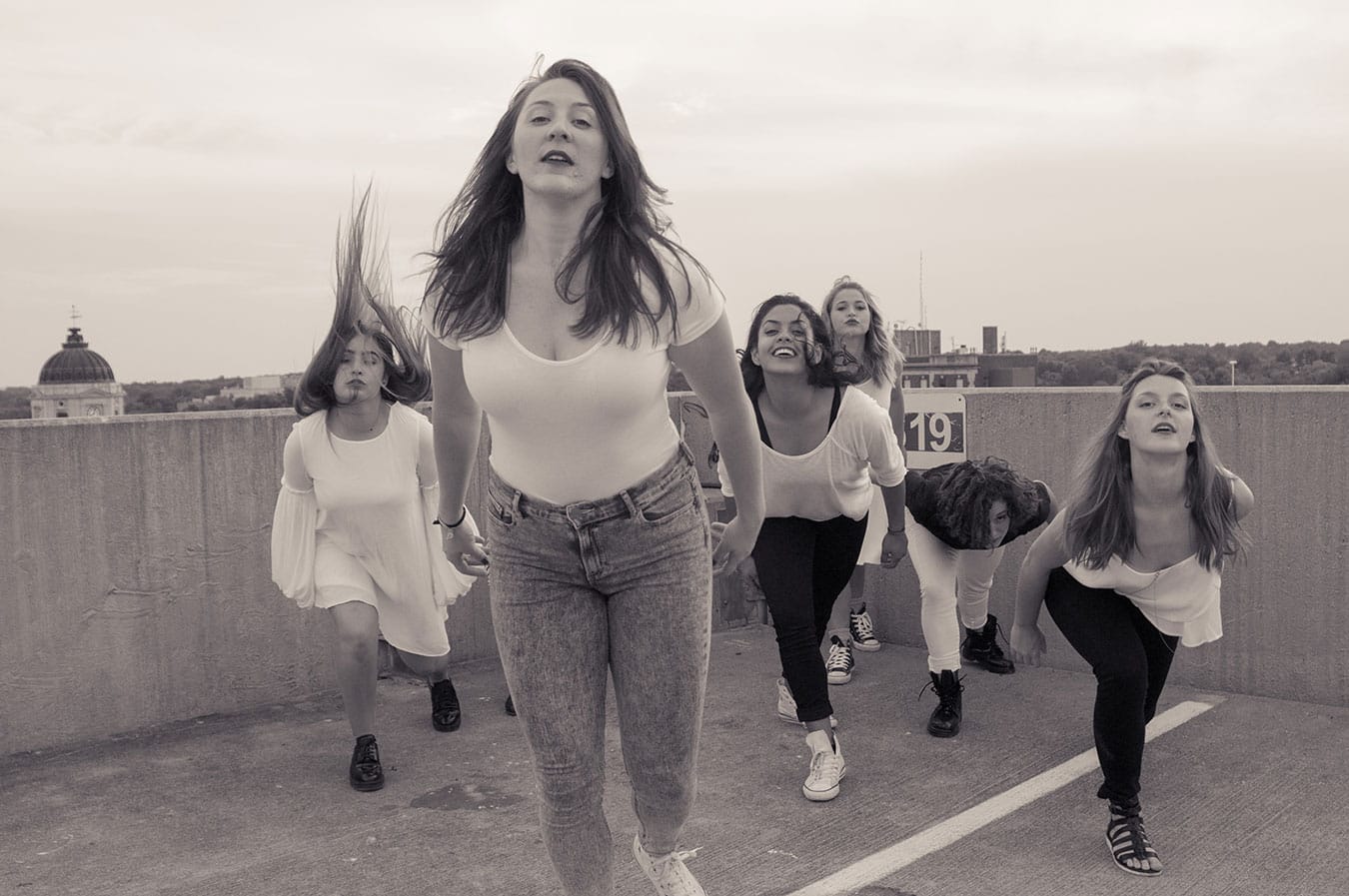 Jaclyn Hadfield, foreground, is the director and lead choreographer of Echo Dance Company. | Photo courtesy of Kelvin Burzon