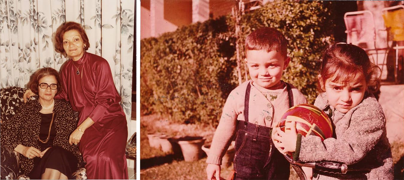 (left) Istrabadi’s mother, Dr. Amel Amin-Zaki, right, and Zaki’s sister, Dr. Laman Amin Zaki, in Abu Dhabi, 1979. (left) Istrabadi and her cousin Omar Al-Farouk Salem Al Damluji in 1959. | Courtesy photos