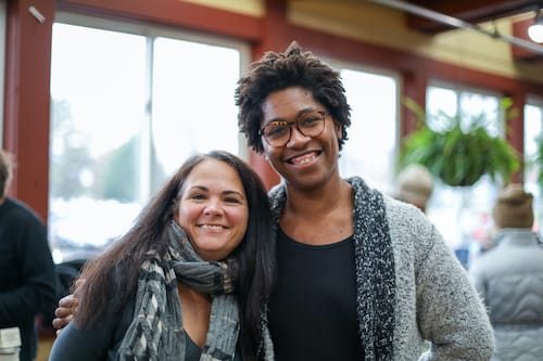 Brandi Williams (left), owner-operator of Primally Inspired Eats, and Lauren McCalister, owner of Three Flock Farm in Ellettsville, are People’s Market committee members.