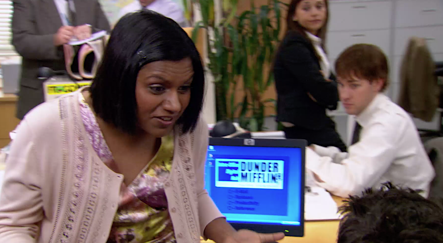 From ‘The Office,’ when Kelly Kapoor (Mindy Kaling) tells a co-worker how Netflix works: ‘I go click, click, click. … It’s so easy, Ryan. Do you really not know how Netflix works?’ (Screenshot)