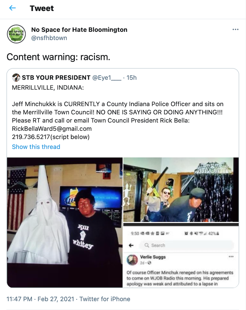Researchers at the Bloomington group No Space For Hate monitor social media and online groups for racist, anti-LGBTQ, and antisemitic chatter. They report more than 31 hate groups active in Indiana.