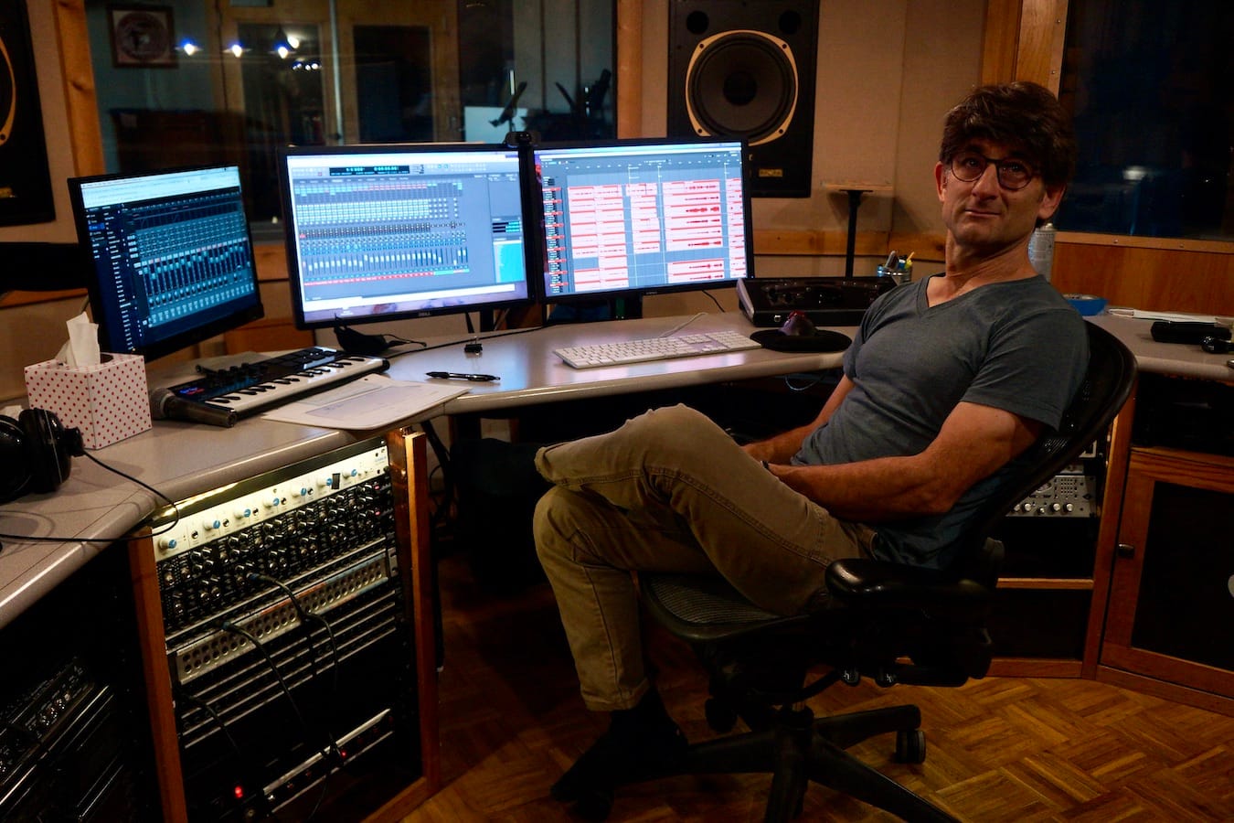 Manion writes that Dave Weber’s Airtime Studios has been critical to the Bloomington music scene for over 25 years. After the initial pandemic lockdown, Weber (above) says they initiated safety protocols as they slowly began working on projects again. | Photo by Jim Manion