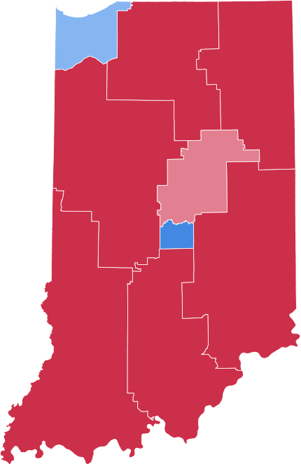 Due largely to election districts gerrymandered by a group of Indiana legislators, since 2012 Republicans have been elected to seven of the nine Indiana seats in the U.S. House of Representatives — 78 percent — while receiving only 55 percent of the votes. This practice continues despite Article 2, Section 1, of the Indiana Constitution requiring “All elections shall be free and equal.”