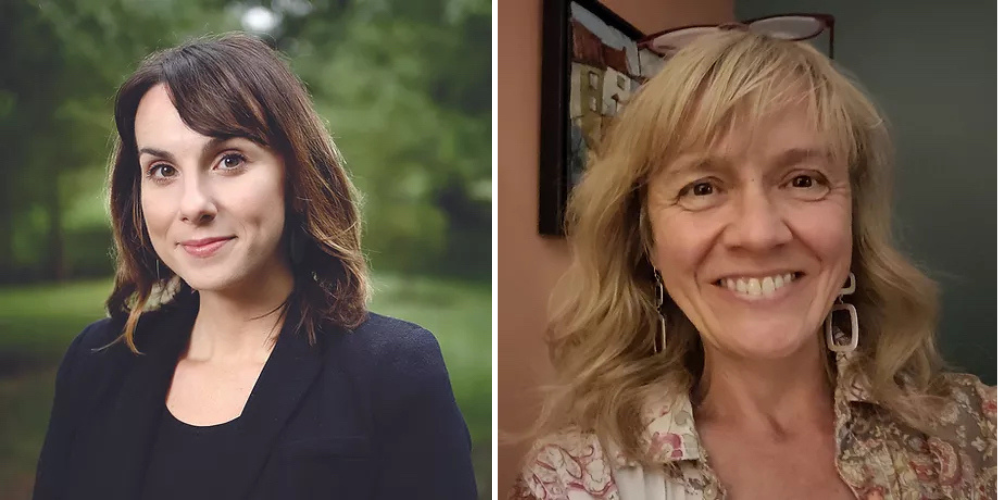 Dr. Sarah Mincey (left) and Sheryl Woodhouse founded CanopyBloomington in 2021 to address Bloomington’s decreasing tree canopy. Over the last ten years, Bloomington’s overall tree canopy has significantly and continually declined due in part to development, disease, pests, and climate change.
