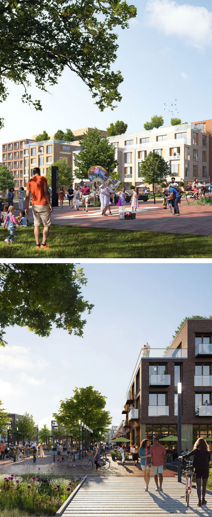 Artist renderings of the Hopewell project, as included in the Bloomington Hospital Redevelopment Master Plan Report, January 2021. Hopewell will be developed on the former site of IU Health Bloomington Hospital.