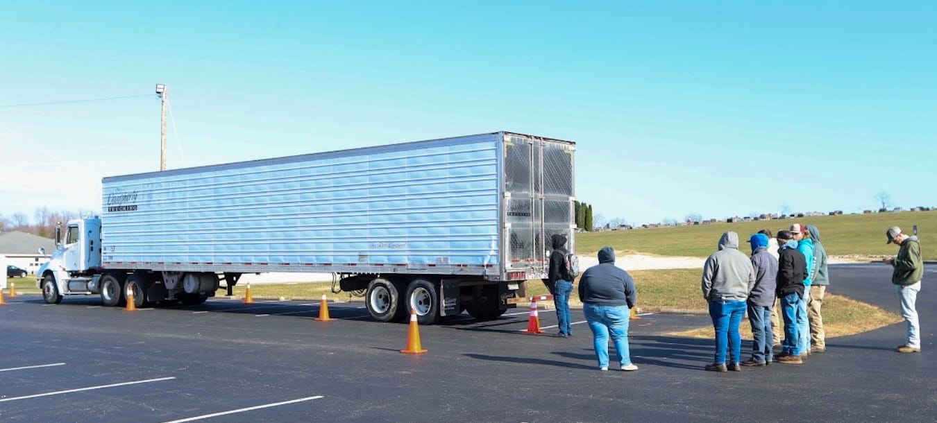 The Paoli campus houses the Lost River Career Cooperative, which services several districts by offering career tech classes in construction, health sciences, and other fields. Above, students work on getting their CDL truck driver licenses before graduating high school. | Photo by Faith Gammon