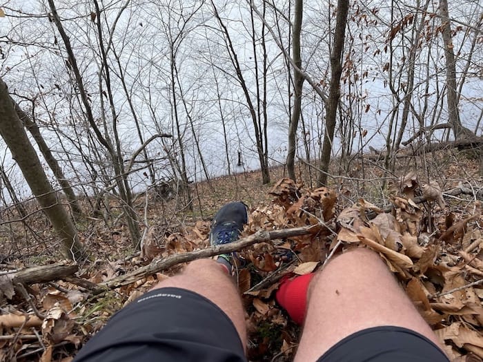 Stosberg had a close call when the trail gave way atop a steep hill, and he nearly tumbled down to the lake.