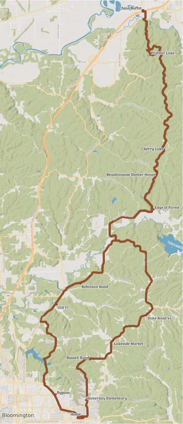 The 50-mile route between Bloomington and Martinsville.